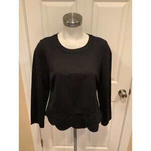Kate Spade Black Long Sleeve Shirt W/ Scalloped Hem, Size Small
